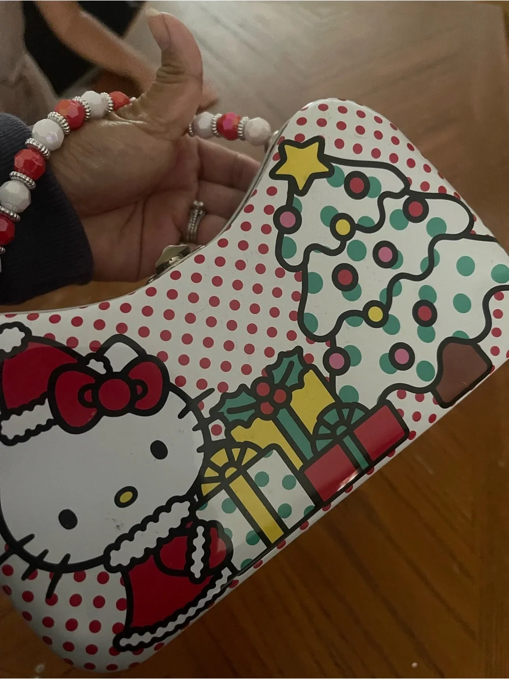 Hello Kitty Red & White Beaded Handle Kids Holiday Bag